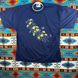 Pleasant Shade Floral Butterfly Graphic Tee Shirt Made in USA XL‎